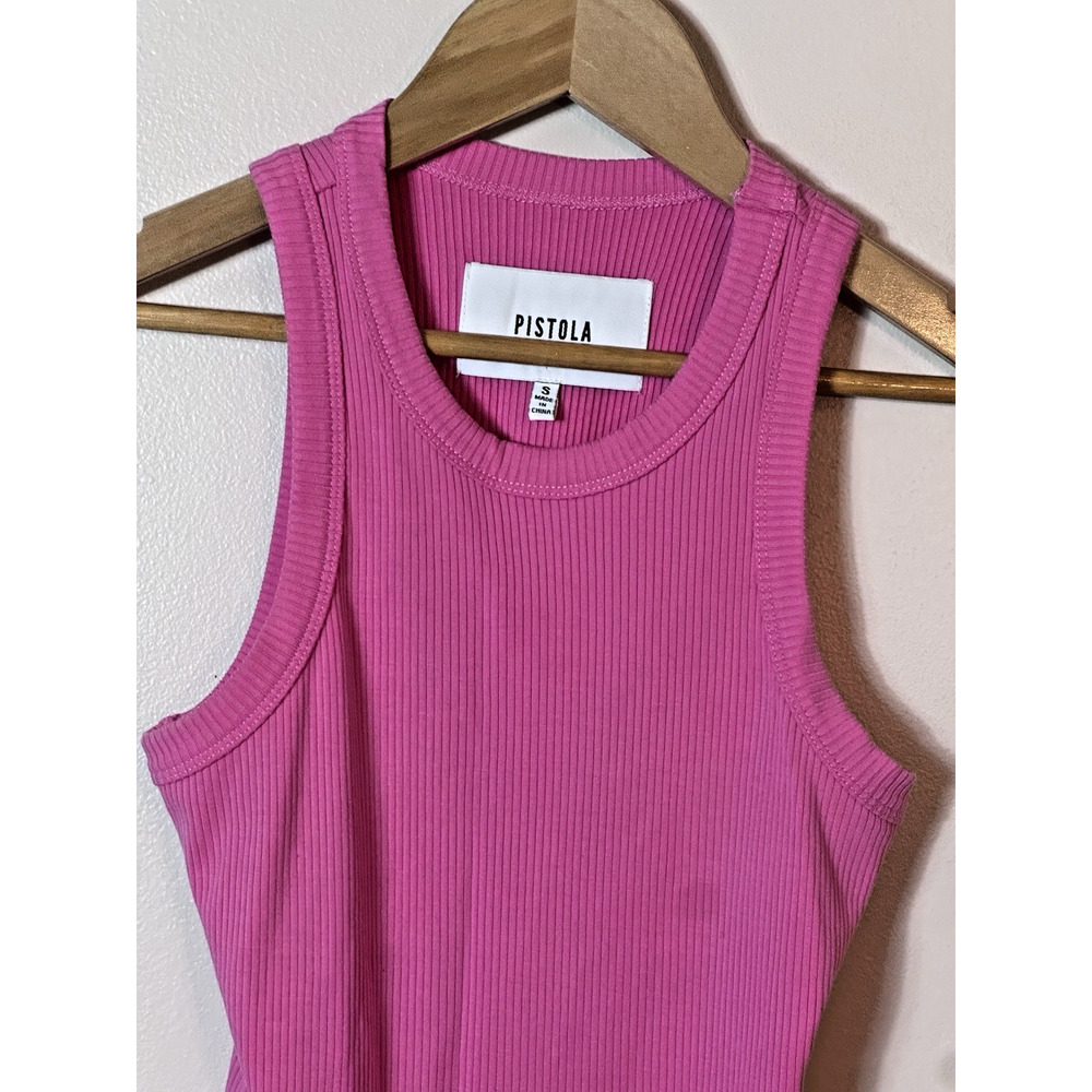 PISTOLA Top Womens Small Hot Pink Blake Ribbed Tank Sleeveless Bodysuit Y2K 90s - Picture 2 of 7